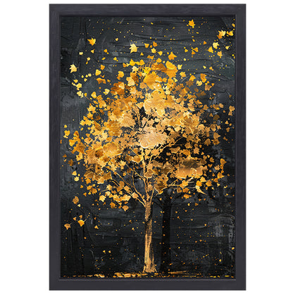 Gouden boom met glinsterende bladeren canvas met baklijst