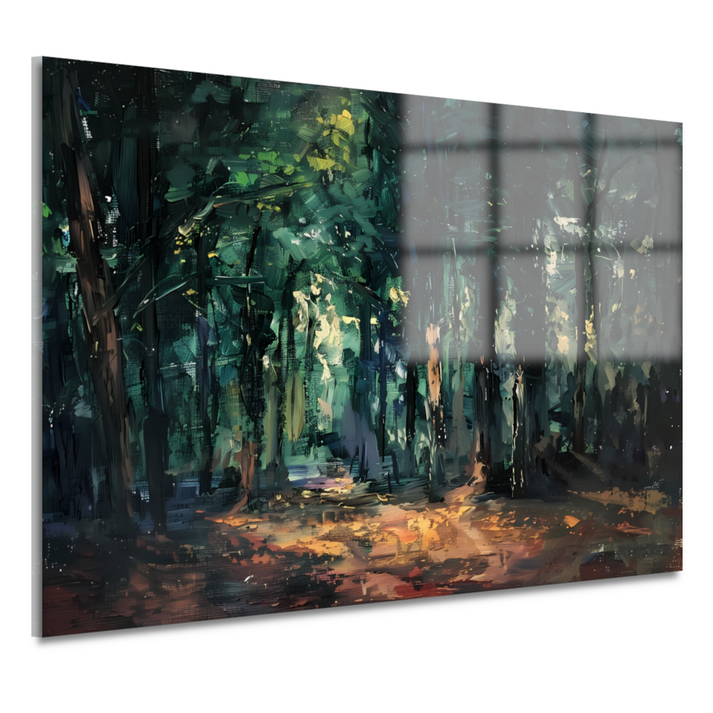 Kleurrijk impressionistisch bos met zonlicht acrylglas