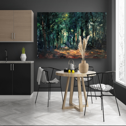 Kleurrijk impressionistisch bos met zonlicht canvas