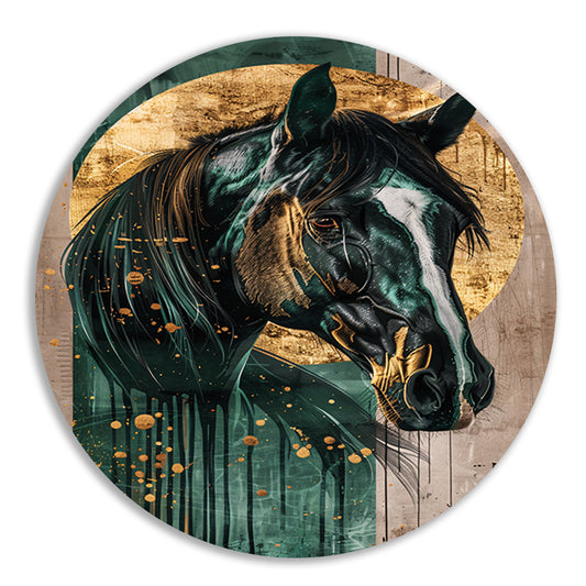 Elegant en dynamisch schilderij van paard aluminium muurcirkel
