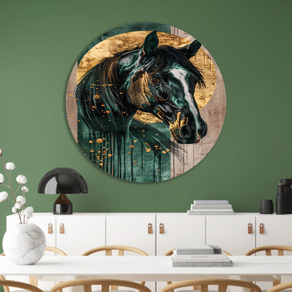 Elegant en dynamisch schilderij van paard aluminium muurcirkel
