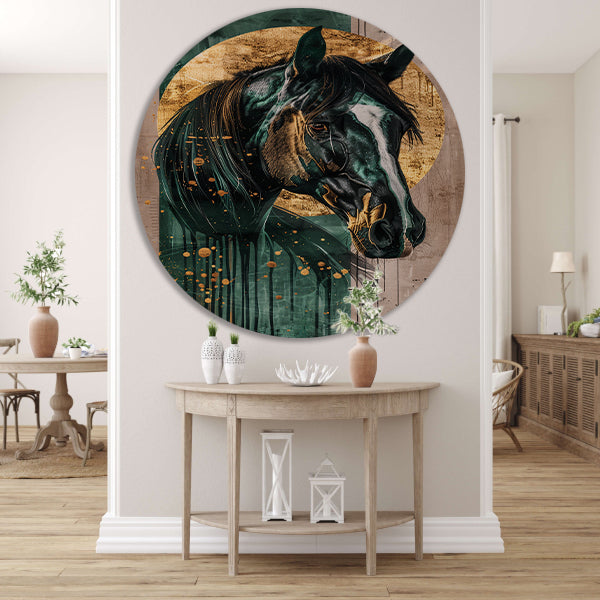 Elegant en dynamisch schilderij van paard aluminium muurcirkel
