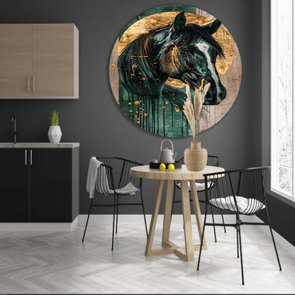 Elegant en dynamisch schilderij van paard aluminium muurcirkel