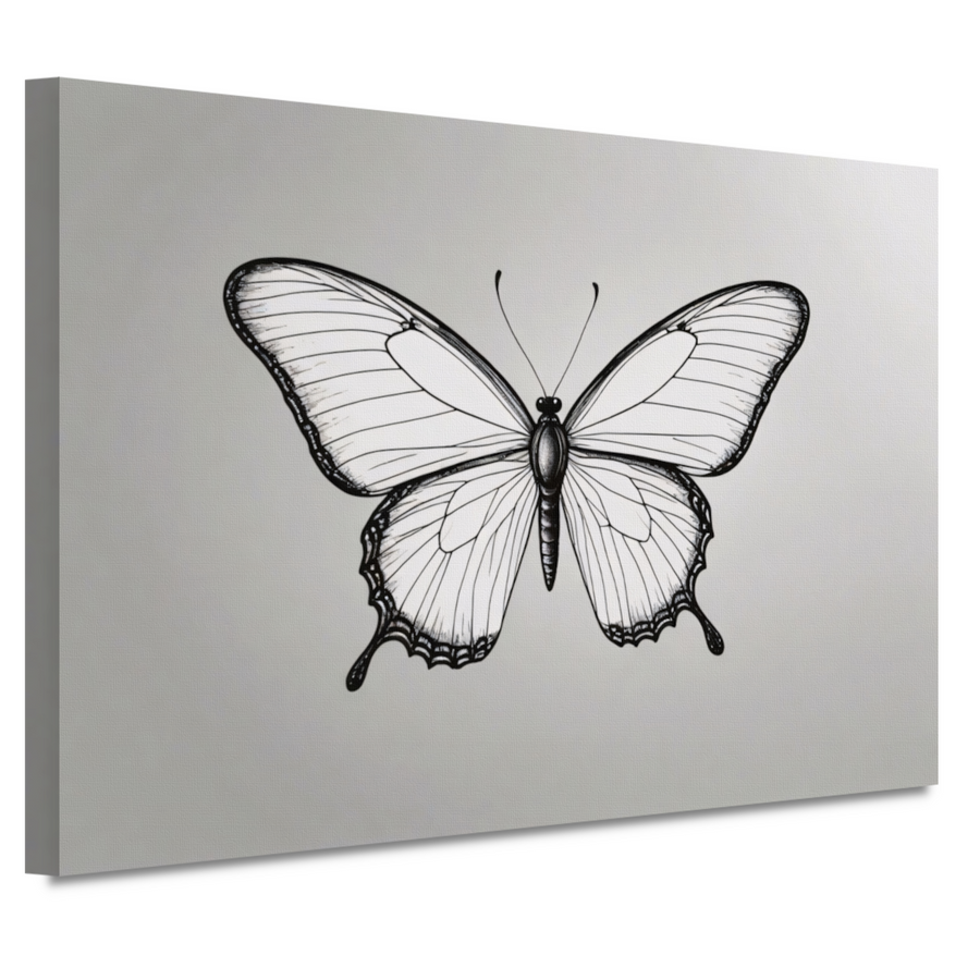 Minimalistische zwart-wit vlinder lijnkunst canvas
