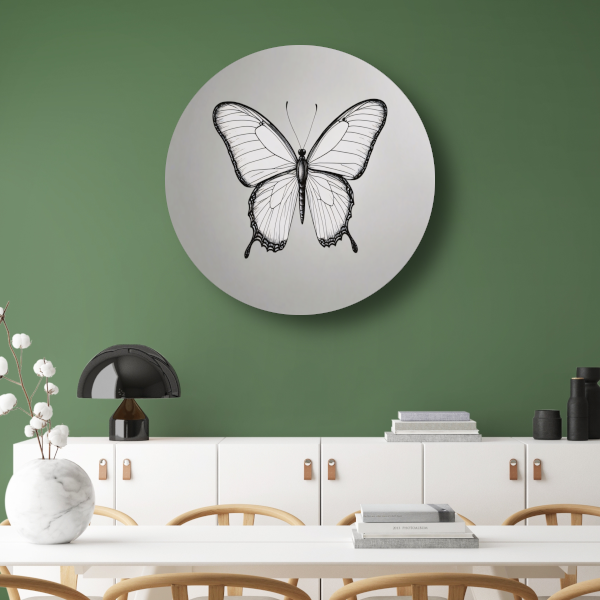 Minimalistische zwart-wit vlinder lijnkunst forex muurcirkel