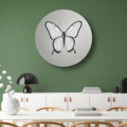 Minimalistische zwart-wit vlinder lijnkunst forex muurcirkel