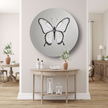 Minimalistische zwart-wit vlinder lijnkunst forex muurcirkel
