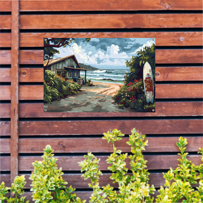 Minimalistisch Strandhuis met Bomen tuinposter