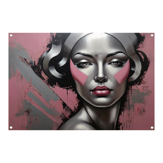 Abstracte Dame in Zilver en Roze Tinten tuinposter