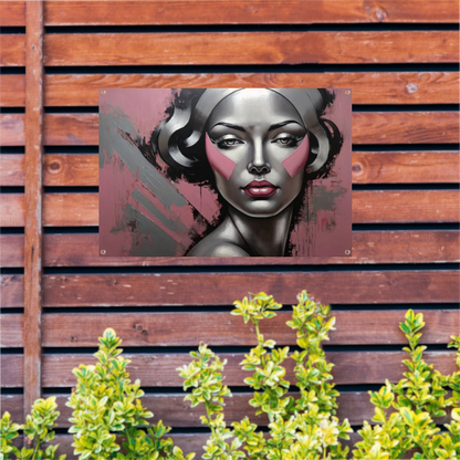 Abstracte Dame in Zilver en Roze Tinten tuinposter