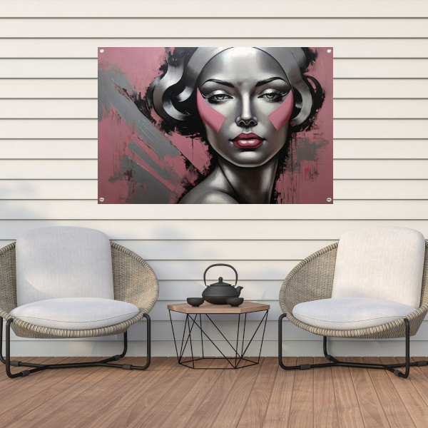 Abstracte Dame in Zilver en Roze Tinten tuinposter