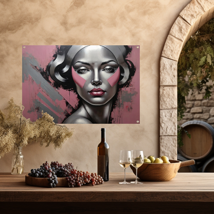 Abstracte Dame in Zilver en Roze Tinten tuinposter