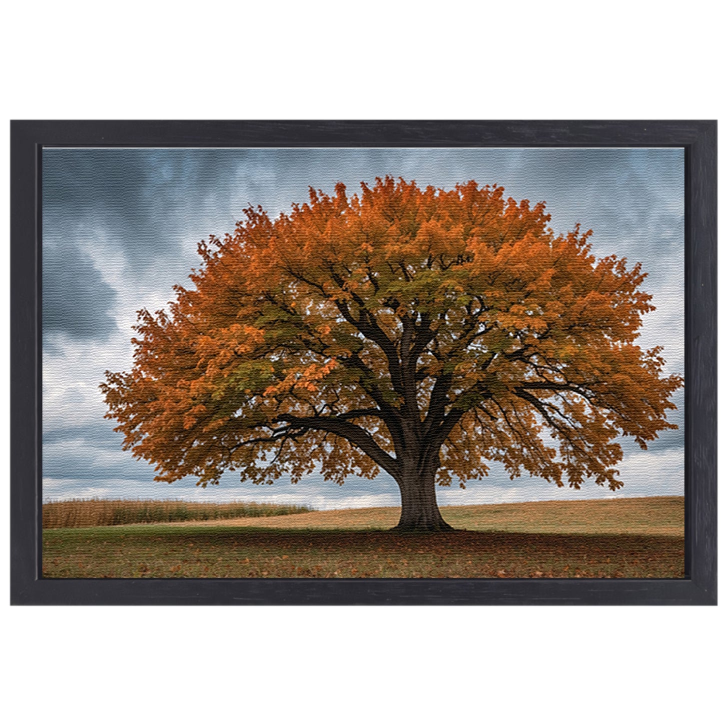 Majestueuze herfstboom in open veld canvas met baklijst