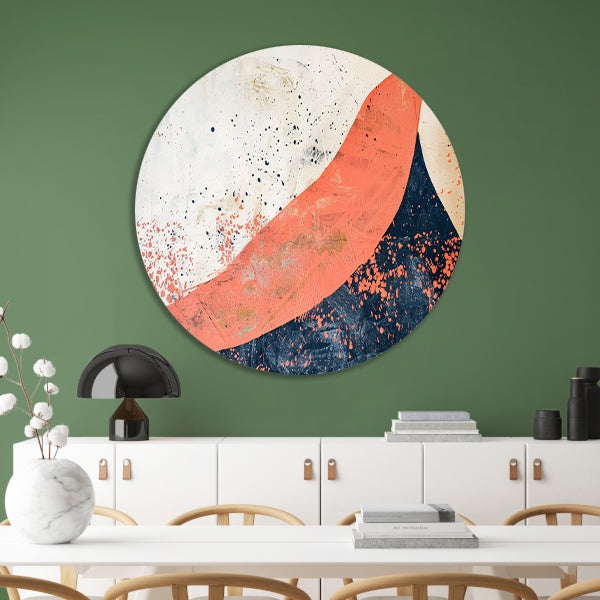 Moderne abstracte schilderij van vulkaanuitbarsting aluminium muurcirkel