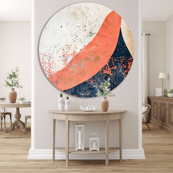 Moderne abstracte schilderij van vulkaanuitbarsting aluminium muurcirkel