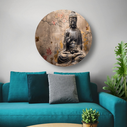 Boeddha in Herfstsereniteit: Sepia en Goud forex muurcirkel