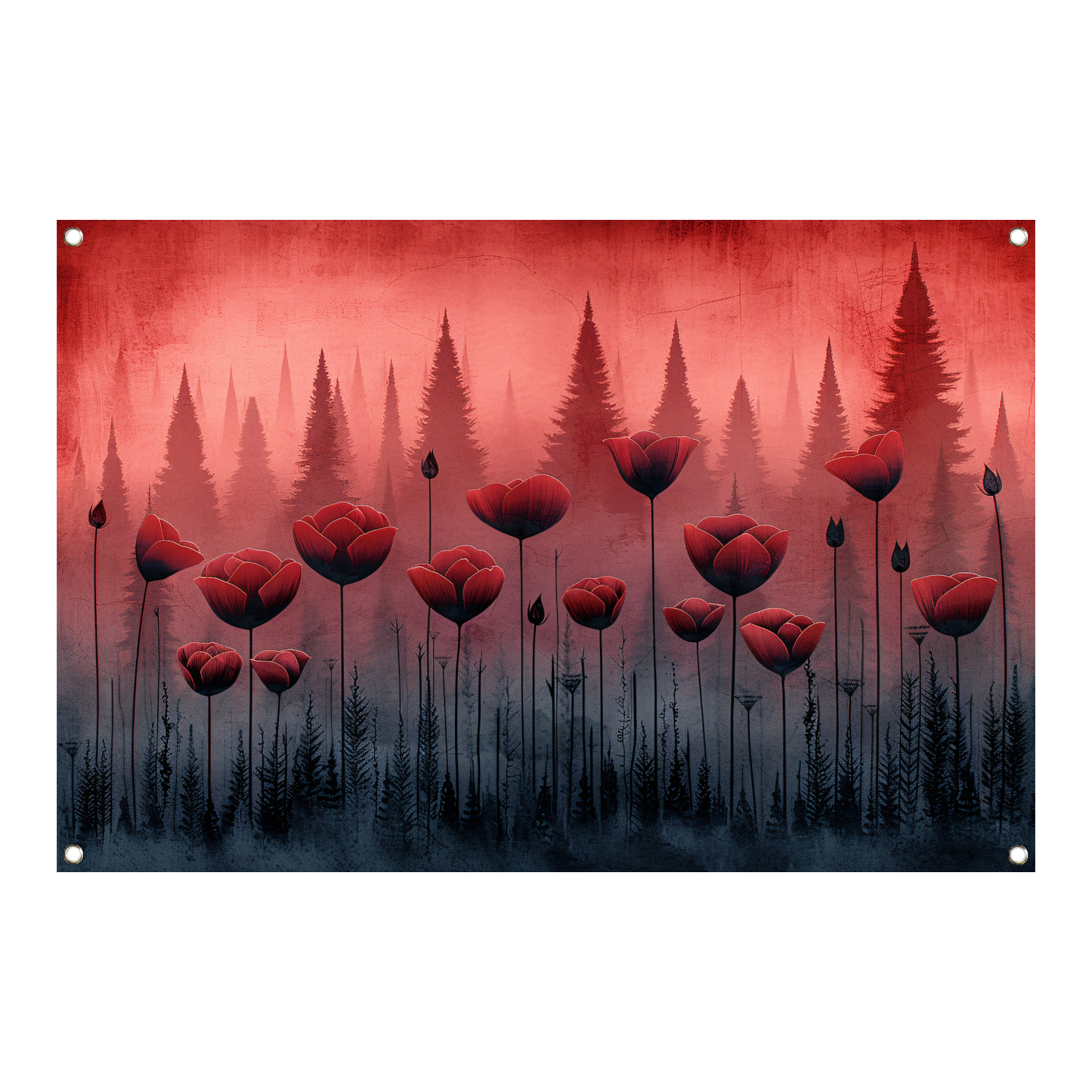 Surrealistische bloemen in minimalistisch bos tuinposter
