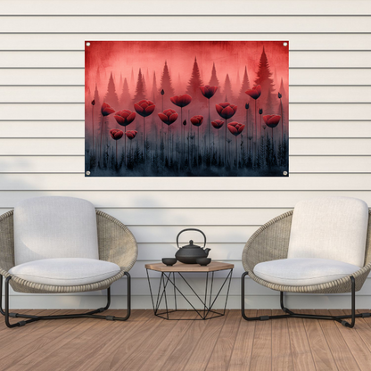 Surrealistische bloemen in minimalistisch bos tuinposter