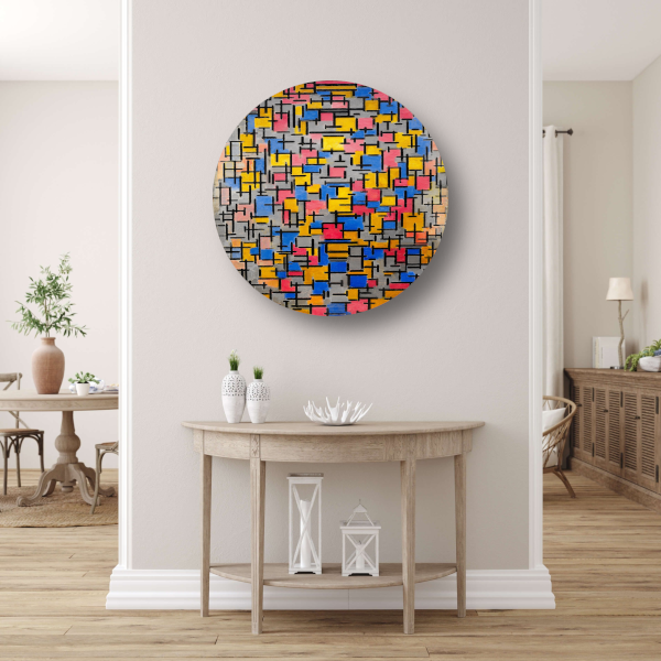 Compositie - Piet Mondriaan aluminium muurcirkel
