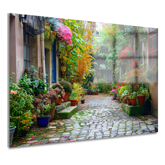 Impressionistische Straat met Bloeiende Planten acrylglas