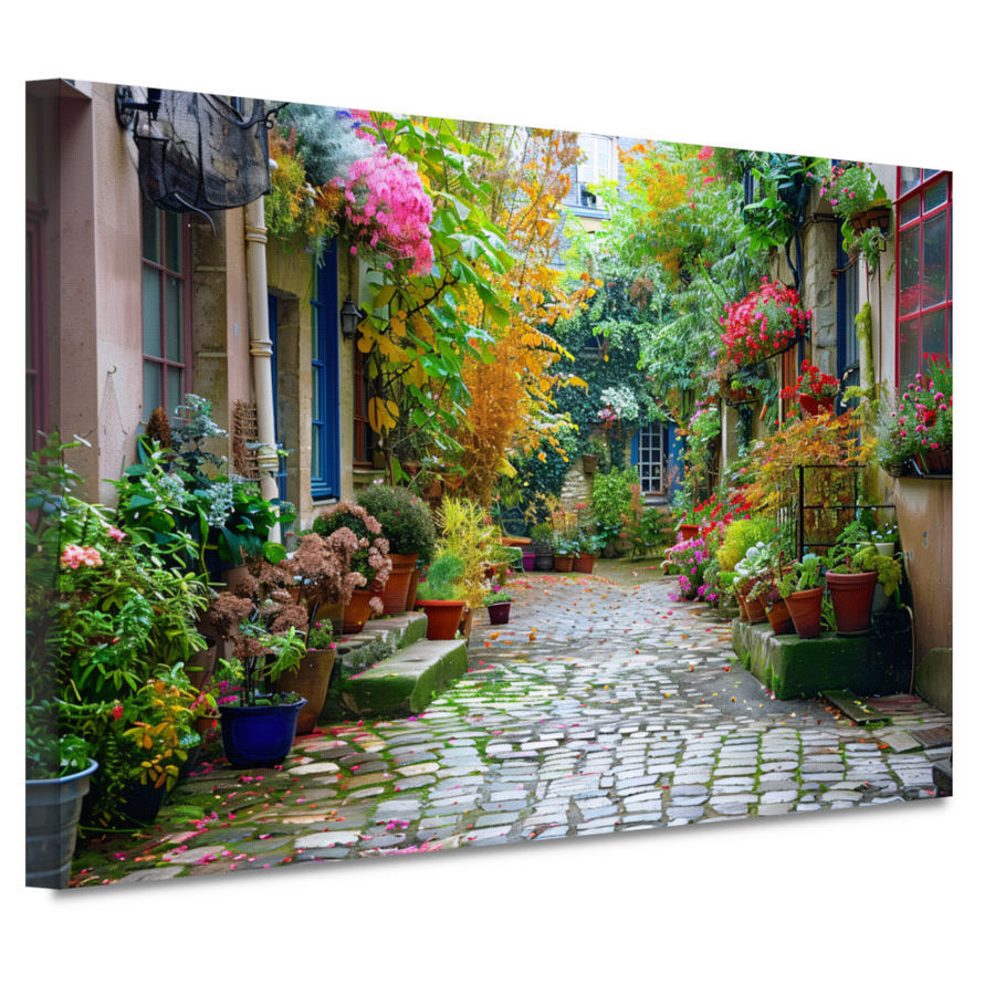 Impressionistische Straat met Bloeiende Planten canvas