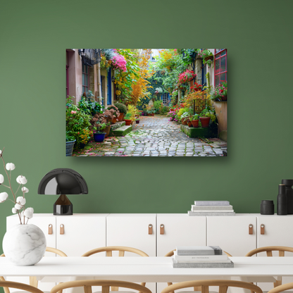Impressionistische Straat met Bloeiende Planten canvas met baklijst