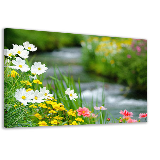 Bloemen langs een rustig beekje canvas