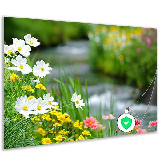 Bloemen langs een rustig beekje poster