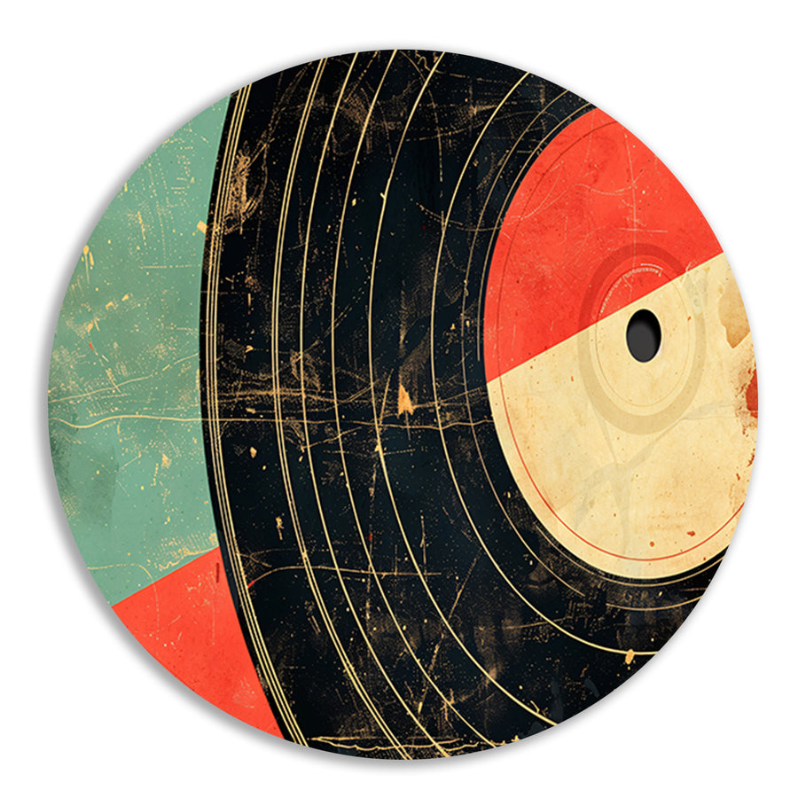 Abstracte retro vinyl kunst met patronen   aluminium muurcirkel