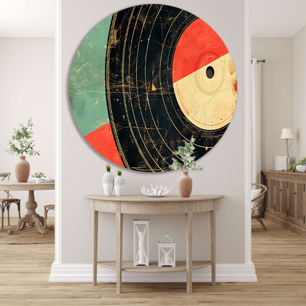 Abstracte retro vinyl kunst met patronen   forex muurcirkel