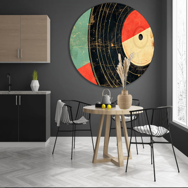 Abstracte retro vinyl kunst met patronen   forex muurcirkel