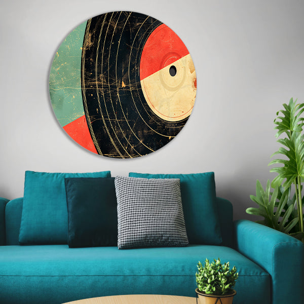 Abstracte retro vinyl kunst met patronen   forex muurcirkel