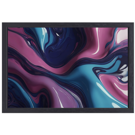 Dynamisch abstract kleurenspel in vloeistof canvas met baklijst