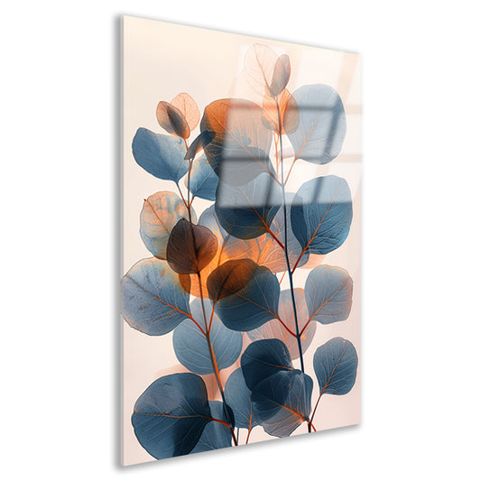 Abstracte compositie van blauwe en oranje bladeren acrylglas