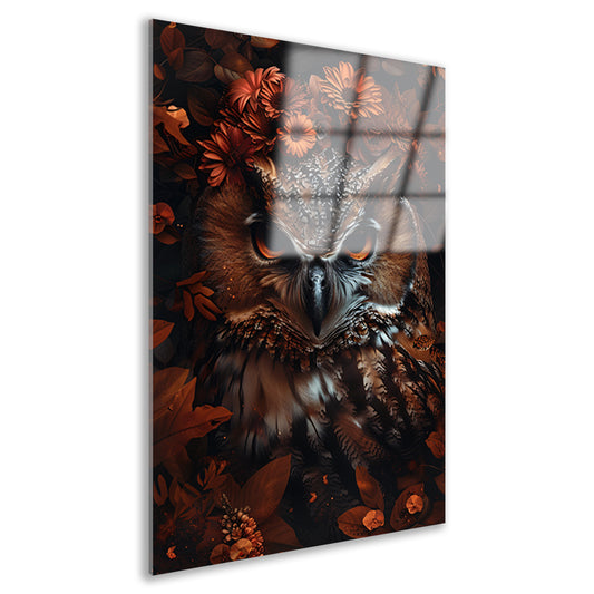 Uil en Herfstbloemen in Warme Tinten acrylglas