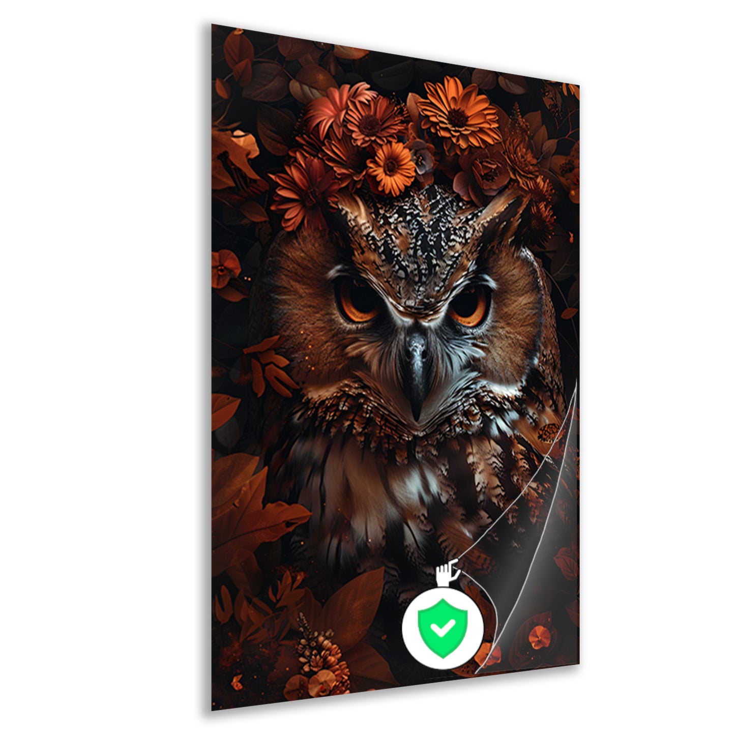 Uil en Herfstbloemen in Warme Tinten poster