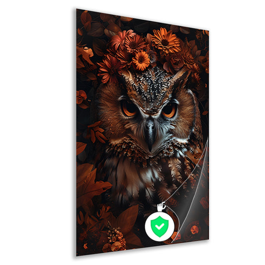 Uil en Herfstbloemen in Warme Tinten poster