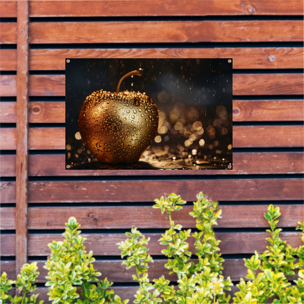 Gouden Appel Bedekt met Sprankelende Waterdruppels tuinposter