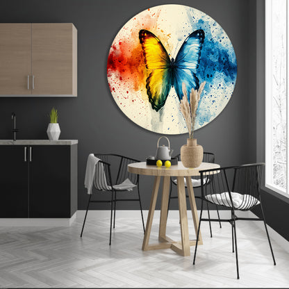 Kleurrijke vlinder met abstracte achtergrond aluminium muurcirkel