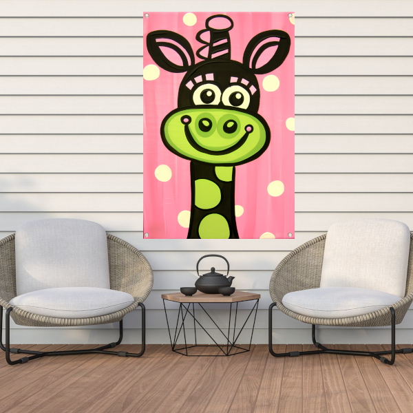 Kleurrijke vrolijke giraffe in popart-stijl tuinposter