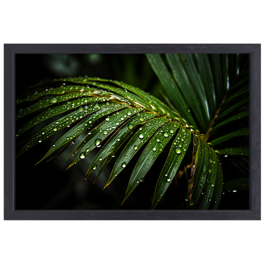 Blad met waterdruppels in close-up canvas met baklijst