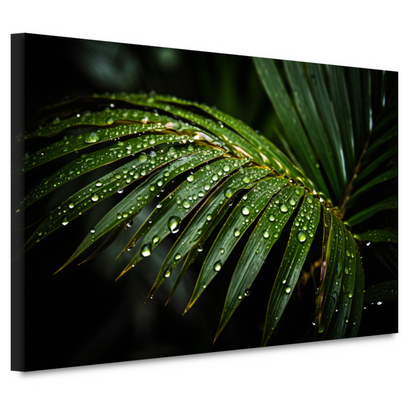 Blad met waterdruppels in close-up canvas