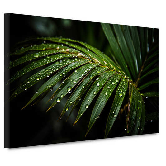 Blad met waterdruppels in close-up canvas