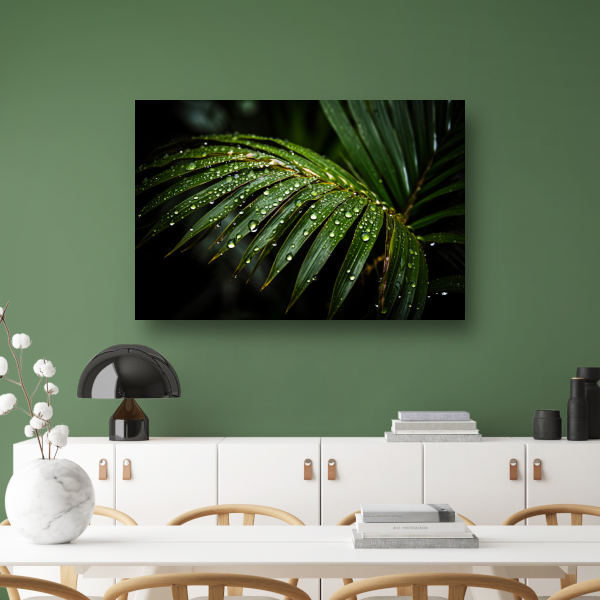 Blad met waterdruppels in close-up canvas
