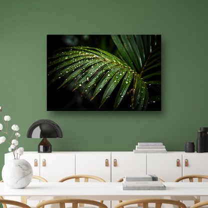 Blad met waterdruppels in close-up canvas