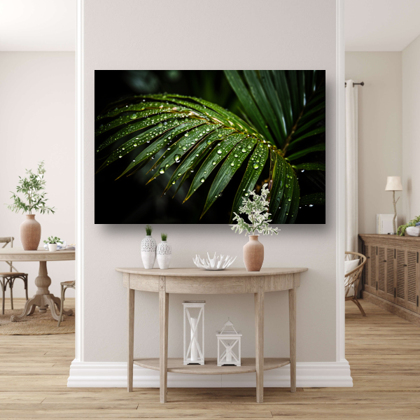 Blad met waterdruppels in close-up canvas