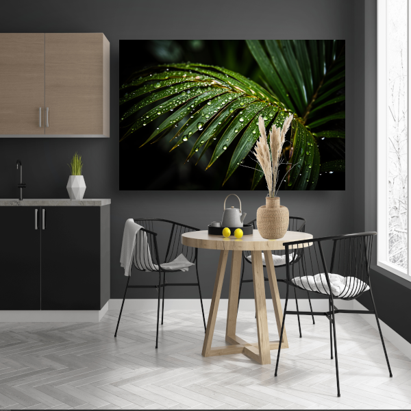 Blad met waterdruppels in close-up canvas