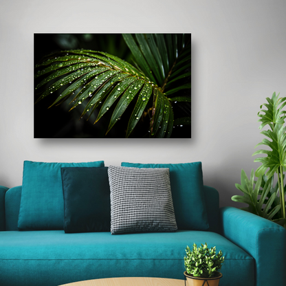 Blad met waterdruppels in close-up canvas