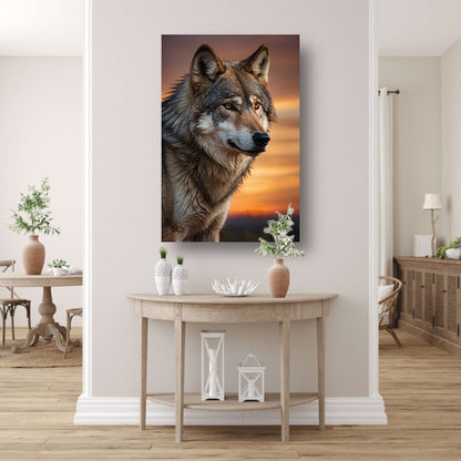 Majestueuze wolf bij prachtige zonsondergang acrylglas