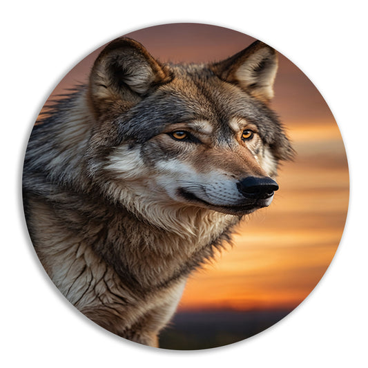 Majestueuze wolf bij prachtige zonsondergang forex muurcirkel